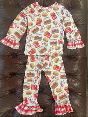 Chic-Fil-A Girls 3T Fast-Food Print Pajama Set with Ruffle Trim